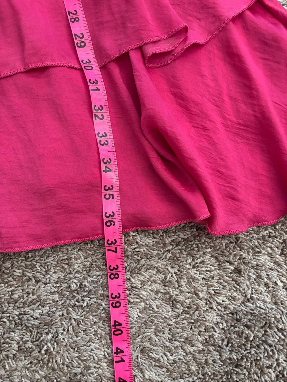 Sam Edelman Hot Pink Ruffle Tiered Mini Dress Barbiecore Statement Dress Size L - Picture 10 of 10